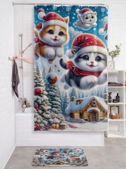 Штора для ванной с водоотталкивающей пропиткой «Рождественские котики» - Фото 2