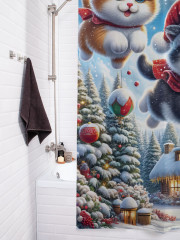 Штора для ванной с водоотталкивающей пропиткой «Рождественские котики» - Фото 3