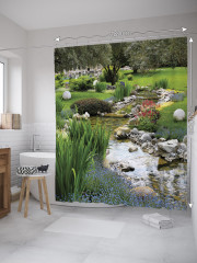 Штора для ванной с водоотталкивающей пропиткой «Ручей в летнем парке» - Фото 1