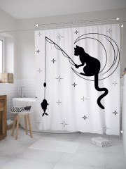 Штора для ванной с водоотталкивающей пропиткой «Рыбалка на луне» - Фото 1