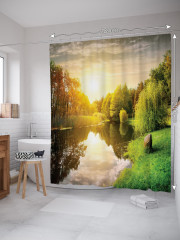 Штора для ванной с водоотталкивающей пропиткой «Свежее утро у реки» - Фото 1