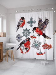 Штора для ванной с водоотталкивающей пропиткой «Снегири зимой» - Фото 1