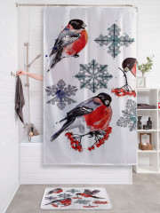Штора для ванной с водоотталкивающей пропиткой «Снегири зимой» - Фото 2