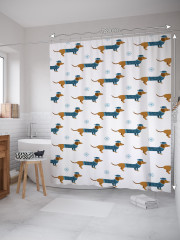 Штора для ванной с водоотталкивающей пропиткой «Такса в свитере и шляпки» - Фото 1