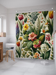 Штора для ванной с водоотталкивающей пропиткой «Цветы в листве» - Фото 1