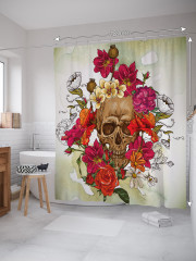Штора для ванной с водоотталкивающей пропиткой «Череп в цветочном венке» - Фото 1