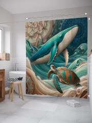 Штора для ванной с водоотталкивающей пропиткой «Черепаха и кит» - Фото 1