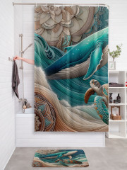 Штора для ванной с водоотталкивающей пропиткой «Черепаха и кит» - Фото 2