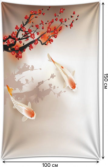 Фотопанно на стену «Рыбы кои под сакурой»