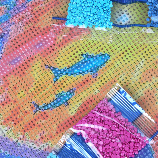 Мозаика алмазная «Дельфины на закате»