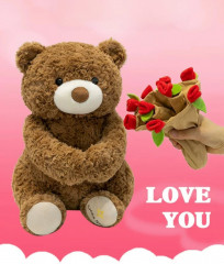 Игрушка мягкая «Медведь с букетом-шляпой из роз» - Фото 3