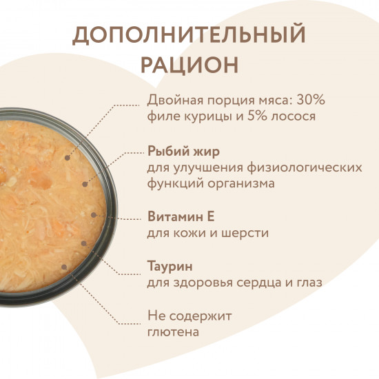 Корм влажный дополнительный для кошек «Курица с лососем в нежном желе»