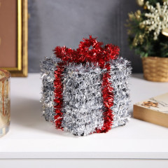 Фигура светодиодная из мишуры «Подарок серебристый» - Фото 1