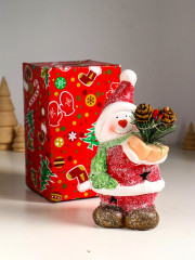 Фигурка светящаяся «Снеговик в красной шубке с еловой веточкой» - Фото 5