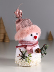 Фигурка «Снеговичок в розовом колпаке в бусинках» - Фото 1