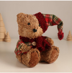 Фигурка новогодняя «Мишка в клетчатом костюме и колпаке» - Фото 1