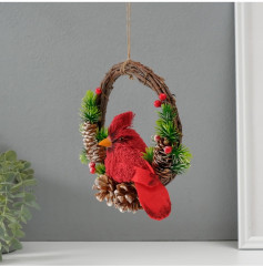 Фигурка-подвеска «Красная птичка на венке с шишками» - Фото 2