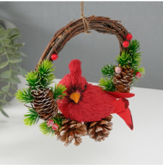 Фигурка-подвеска «Красная птичка на венке с шишками» - Фото 5
