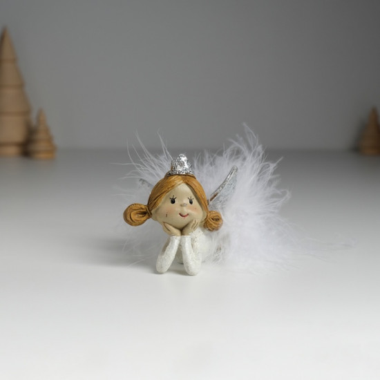 Фигурка «Ангелочек в белом платье с меховой юбочкой лежит»