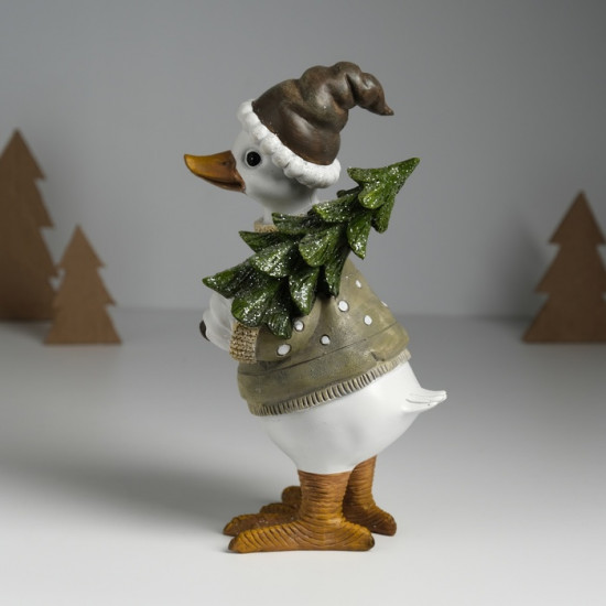 Фигурка «Гусь в свитере в горох, несёт ёлку»