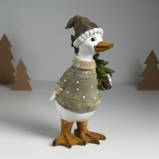 Фигурка «Гусь в свитере в горох, несёт ёлку»