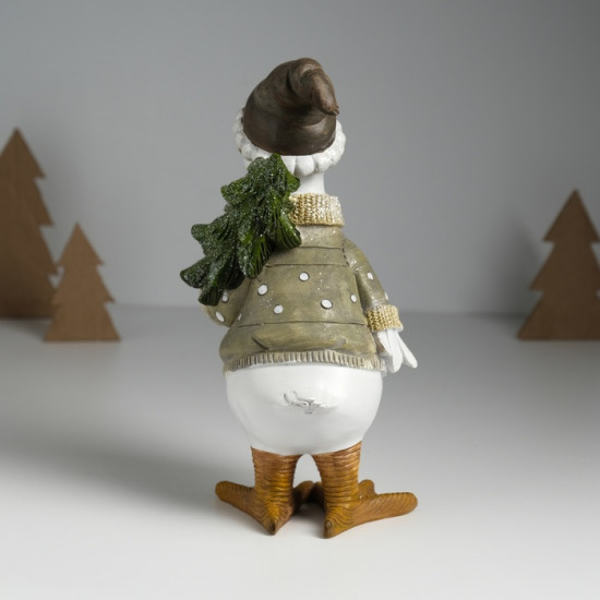 Фигурка «Гусь в свитере в горох, несёт ёлку»