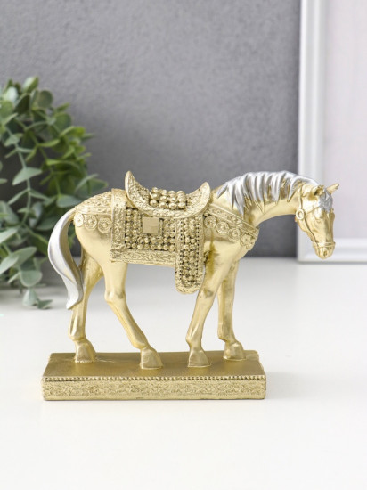 Фигурка «Лошадь золотистая с серебристой гривой, узорное седло»