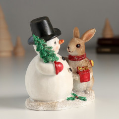 Фигурка «Снеговичок с ёлочкой и зайкой» - Фото 1