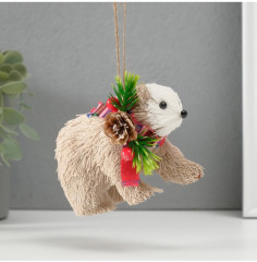 Фигурка-подвеска новогодняя «Мишка с ёлочным венком на шее» - Фото 1