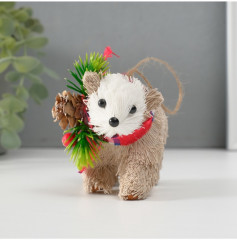 Фигурка-подвеска новогодняя «Мишка с ёлочным венком на шее» - Фото 3