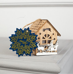 Игрушка ёлочная «Домик с Дедом Морозом на санках» - Фото 6