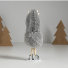 Кукла интерьерная текстильная «Малышка в серой мохнатой шубке в шапке с рожками» - Фото 4