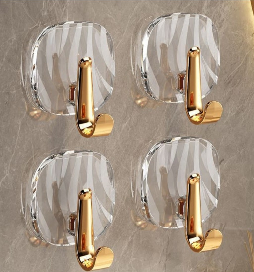 Набор самоклеящихся крючков прозрачных с золотистым держателем