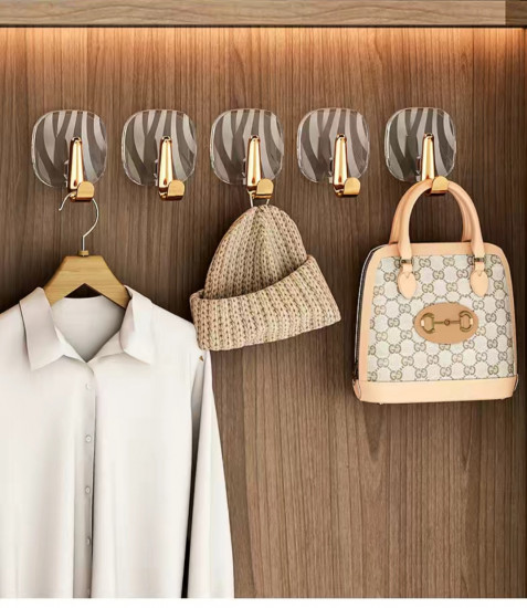 Набор самоклеящихся крючков прозрачных с золотистым держателем