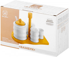 Набор для специй с сахарницей и вазой для зубочисток на подставке с ручкой «Бамбук» - Фото 5