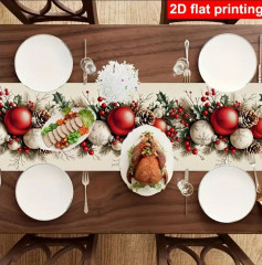 Новогодняя дорожка на стол «Рождественская ветвь с шишками и шарами» - Фото 1