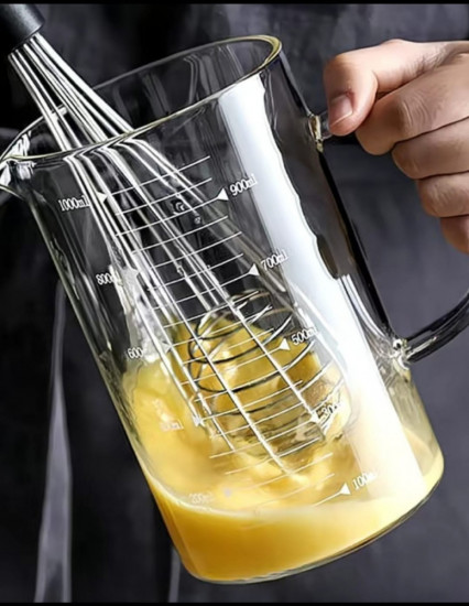 Стеклянный мерный стакан с бамбуковой крышкой