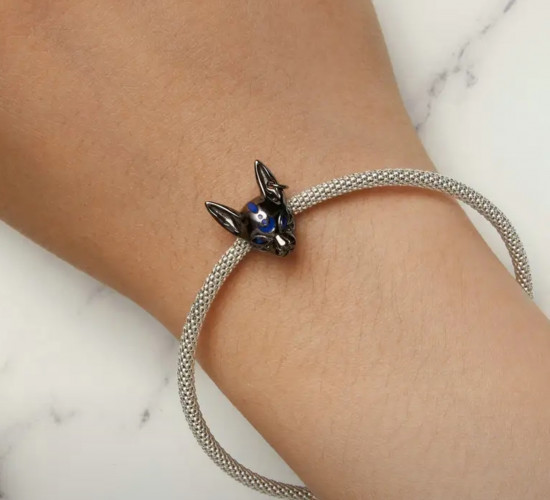 Шарм из серебра «Черный кот»