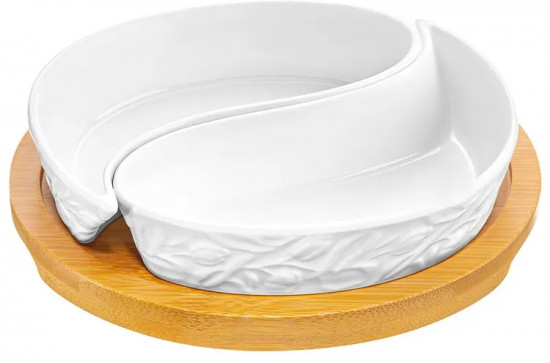 Тарелка под оливки на деревянной подставке «Инь-Янь. Тюльпаны»