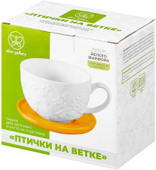 Чашка для капучино и кофе латте на бамбуковой подставке «Птички на ветке» - Фото 6