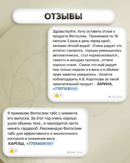 Таблетки «Фитослим Табс»