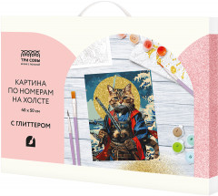 Картина по номерам с глиттером «Кот-самурай» - Фото 1