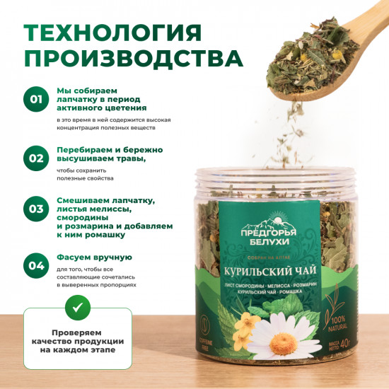 Курильский чай с листом смородины, мелиссой, розмарином, ромашкой