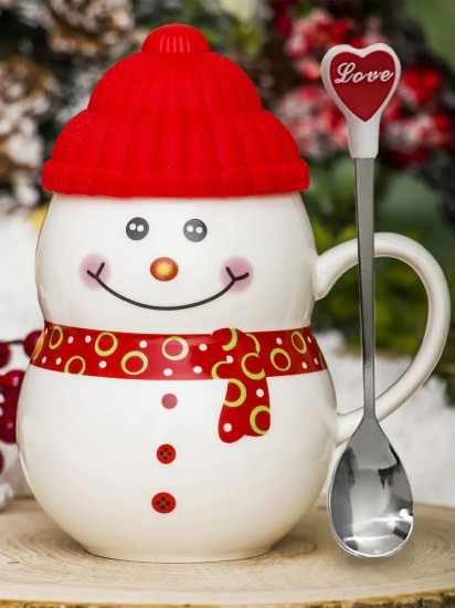 Кружка с крышкой и ложкой «Снеговик»