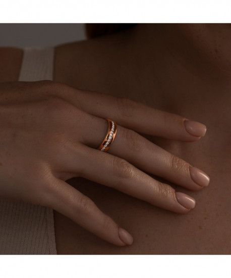 Кольцо обручальное из золочёного серебра с фианитами