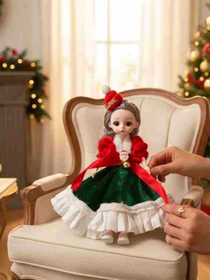 Новогодняя шарнирная музыкальная кукла-брелок