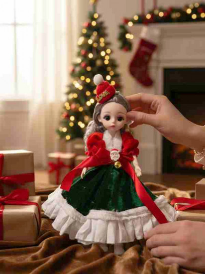 Новогодняя шарнирная музыкальная кукла-брелок