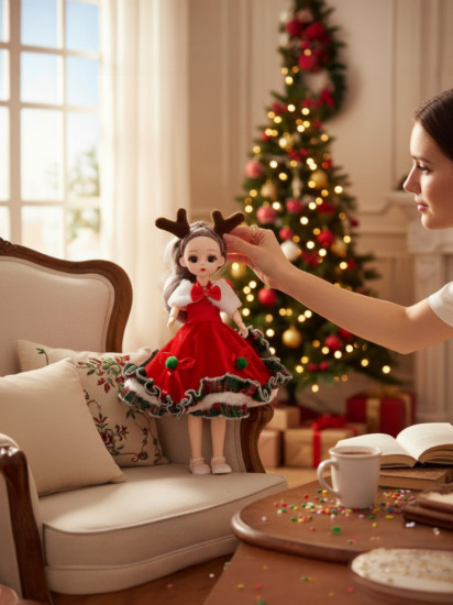 Новогодняя шарнирная музыкальная кукла-брелок