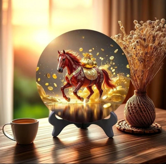 Декоративная панель с подставкой «Красная Огненная Лошадь с богатством»