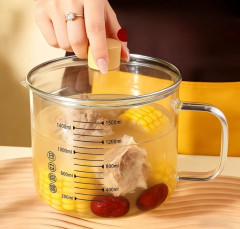 Жаропрочная стеклянная мерная кастрюля с крышкой и шкалой - Фото 2